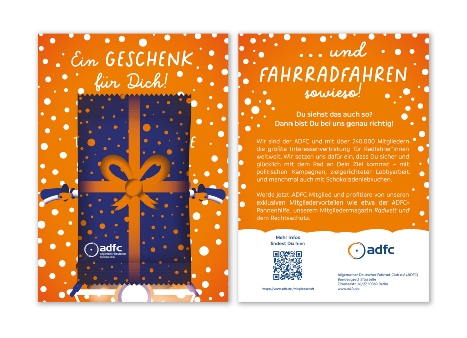 ADFC-Lebkuchen-Aktion 2026 Aktionskarte Vorder- und Rückseite mit Lebkuchen ADFC-Lebkuchen-Aktion 2026 Aktionskarte Vorder- und Rückseite mit Lebkuchen